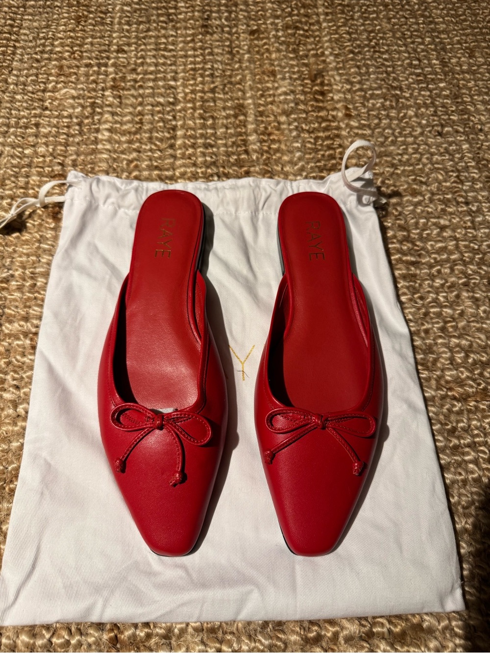 RAYE Red Pointed Bow Leather Mules